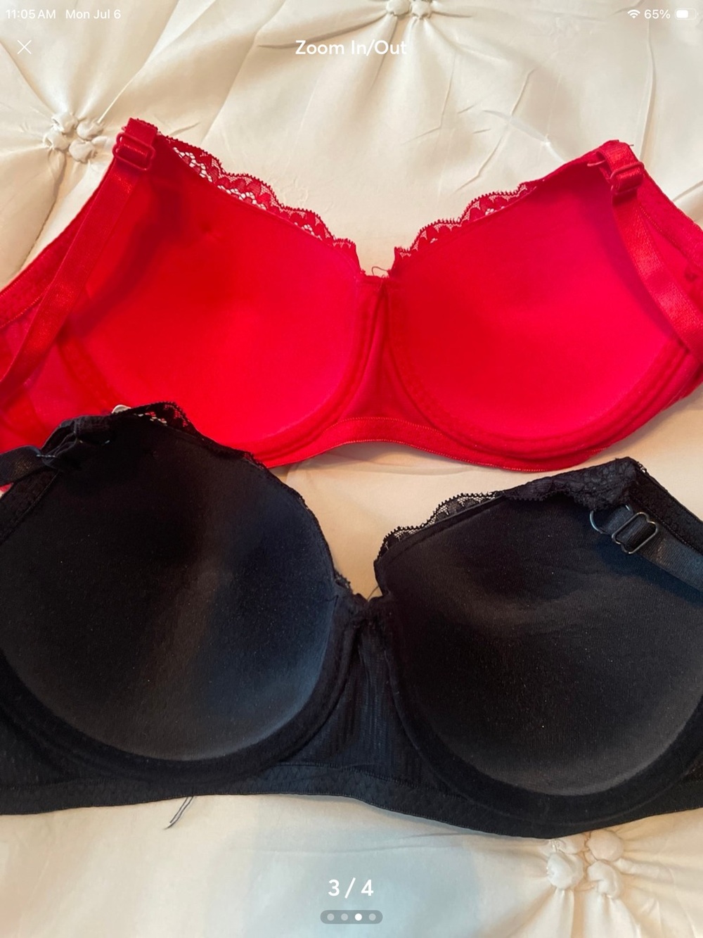 Lot of 2 Red & Black Lace Trim Underwire Bras - Women Intimates